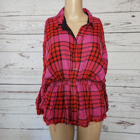 Free People Red Pacific Dawn Shirt Small NWT - Picture 2 of 10
